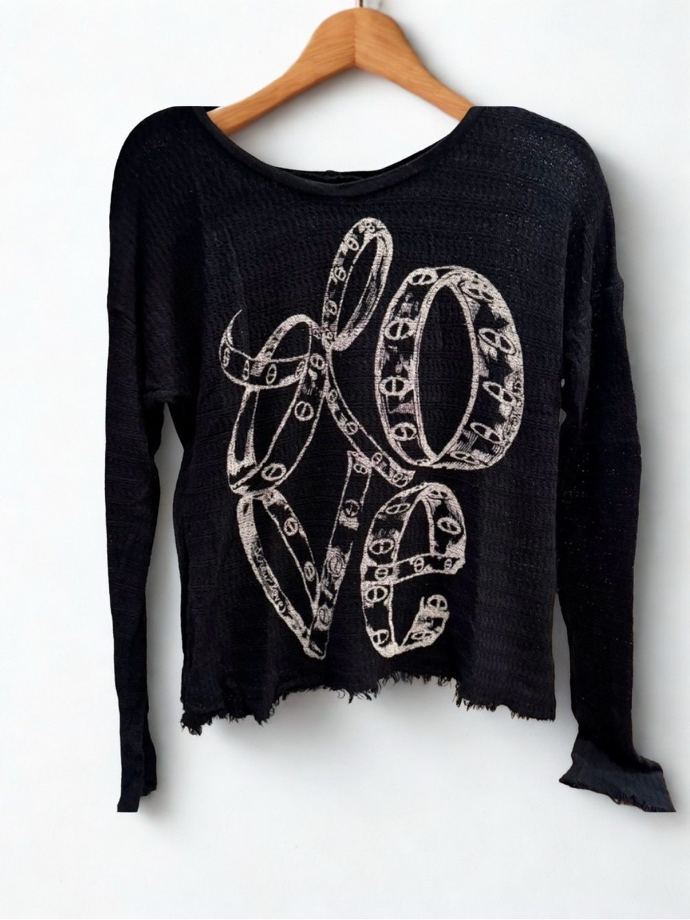 Lauren Moshi Limited Edition Black Scoop Neck Sweater w/ White "LOVE" Graphic, S
